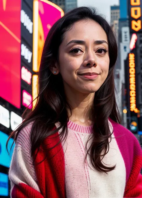 portrait of aimeegarcia-ti in New York City, in Times Square, by Flora Borsi, style by Flora Borsi, bold, bright colours, ((Flora Borsi)), by Andreas Gursky