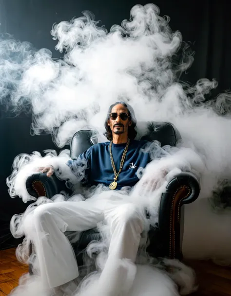 a man sitting in a chair with smoke coming out of his mouth