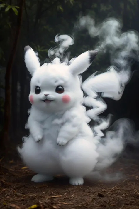 a close up of a white pokemon figure with smoke coming out of it