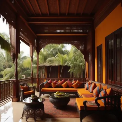 <lyco:Indian_style_interior_design_Sa_May:1.0>  Indian style interior design of terrace