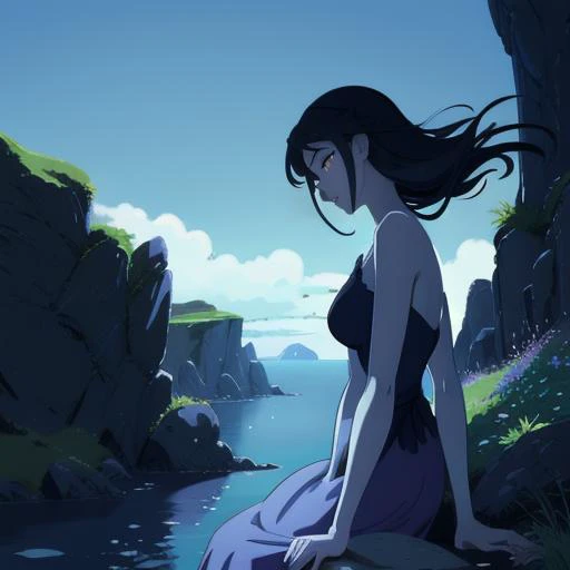 illustration, cartoon, soothing tones, calm colors, <lora:Eris_chaos:0.6>,Eris,blue skin,black hair,woman,
(lighting day:1.2),(bright ghibli landscape:1.1),vivid color,<lora:Pyramid lora_Ghibli_n3_0.7+Pyramid lora_Ghibli_v2_0.3:0.3>,