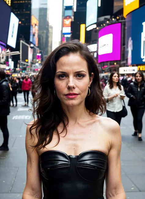 portrait of sks woman in New York City, in Times Square, by Flora Borsi, style by Flora Borsi, bold, bright colours, ((Flora Borsi)), by Jimmy Nelson, <lora:locon_marylouiseparker_v1_from_v1_64_32:1>