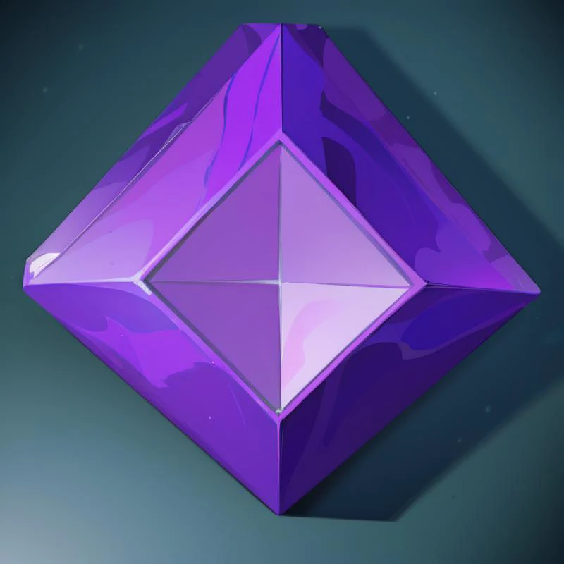 purple diamond shaped object with a white center on a green surface