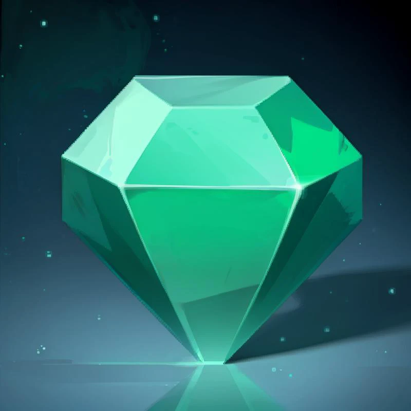 a green diamond on a blue background with stars