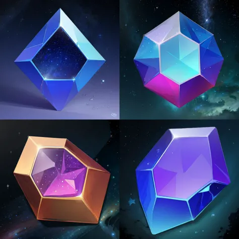 a set of four different colored cubes with a star in the background