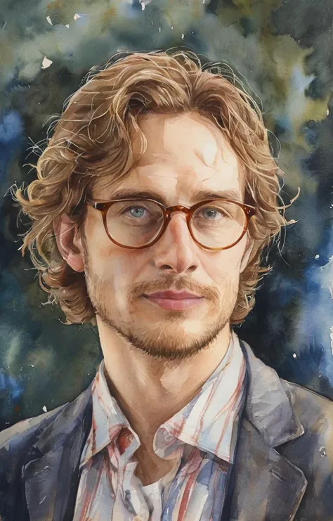 painting of a man with glasses and a suit jacket