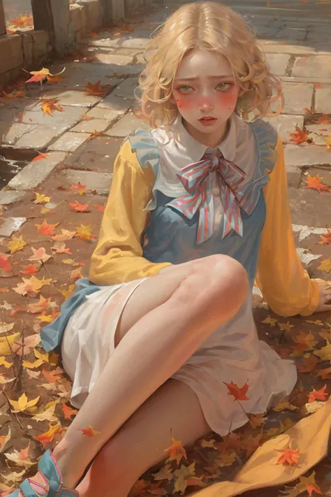 painting of a girl sitting on the ground with her legs crossed