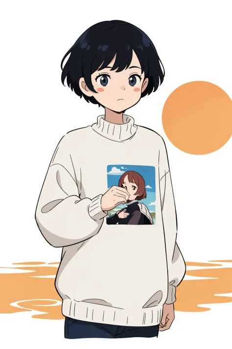 ((sticker design, white background)),  men, short hair, crew neck sweater, (masterpiece, best quality:1.6), , at Sunrise, Water, ð¤, countess,