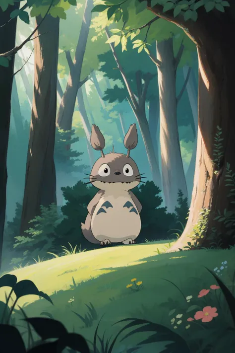 a cartoon image of a totoro in the woods