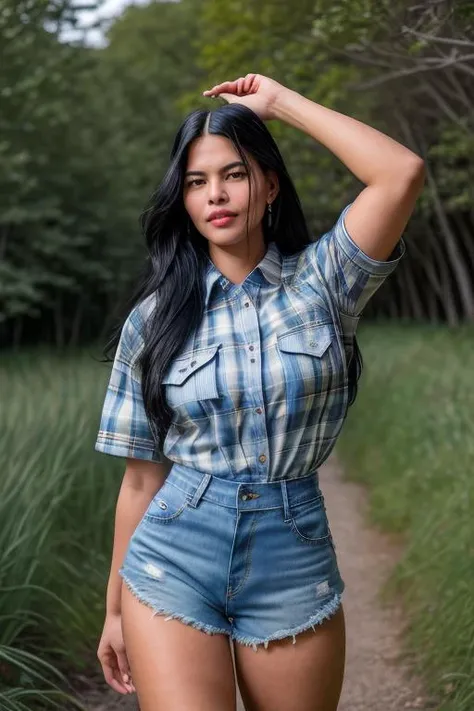 DEN_kimberly_delgado,
(walking through a tallgrass meadow wearing (Jean shorts:1.3) and (plaid shirt:1.3), meadow, wild, overgrown, walking,:1.2),
bokeh, f1.4, 40mm, photorealistic, raw, 8k, textured skin, skin pores, intricate details  <lora:epi_noiseoffs...