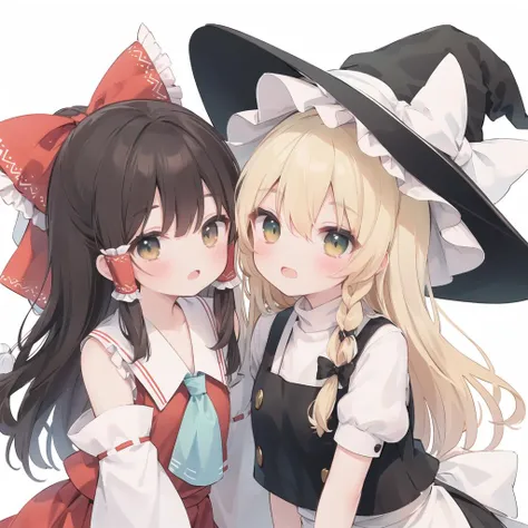 (kirisame marisa:1.4), (hakurei reimu:1), yuri, high quality, witch hat,