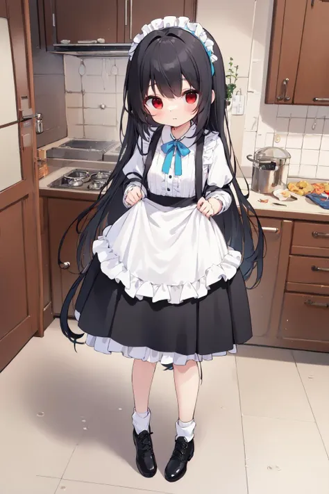 (masterpiece:1.2),best quality,extremely detailed,
BREAK
cute girl,petite girl,solo,shiny skin,small breasts,very long hair,
detailed eyes,perfect anatomy,
cute eyes,(red eyes:1.3),(black hair:1.4),
BREAK
(white shirt:1.4),pink skirt frills,socks,white apr...