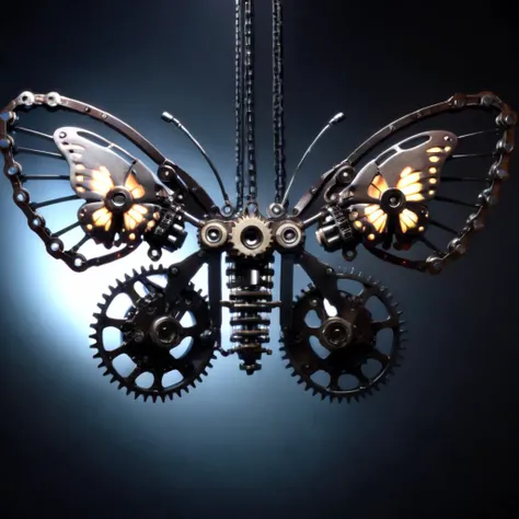 mechanarion mechanical butterfly, chains and sprockets, cinematic, professional light, darkness atmosphere<lora:mechanarion:1>