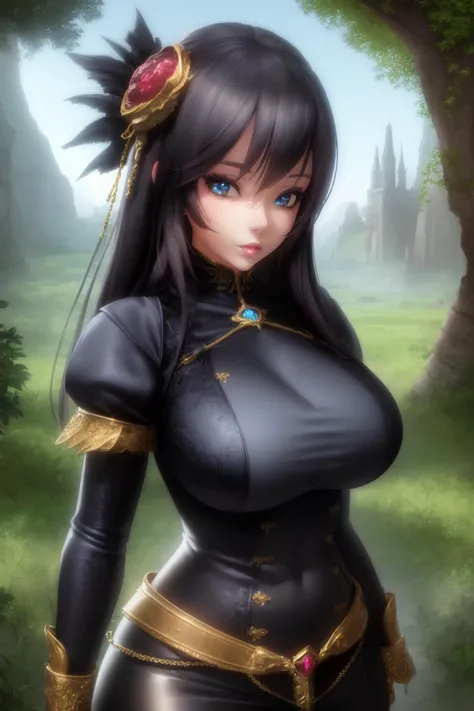 1girl, big lips, big eyes, big head, medium tits, medium hips, sexy clothes, (realistic clothes:1.3), high detailed eyes, high detailed skin, (in fantasy landscape:1.3), high detailed background, black hair, <lyco:MMD(TDA):0.6>