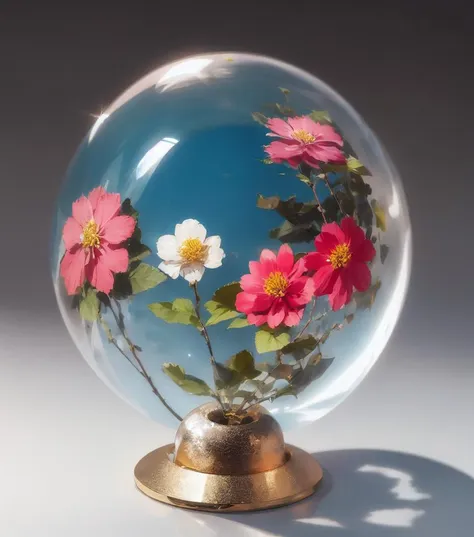 there is a glass ball with flowers inside of it