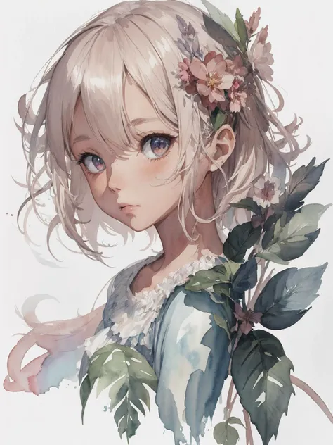 anime girl with flowers in her hair and a white dress