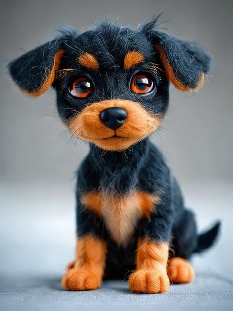 there is a small black and brown dog with big eyes