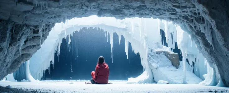 (masterpiece), best quality, ultra high res,outdoors,cinemagraph,etterboxed,realistic,film grade color grading,film grain,midday,no humans,Inside the Glacier Cave,transparent ice wall,dripping water