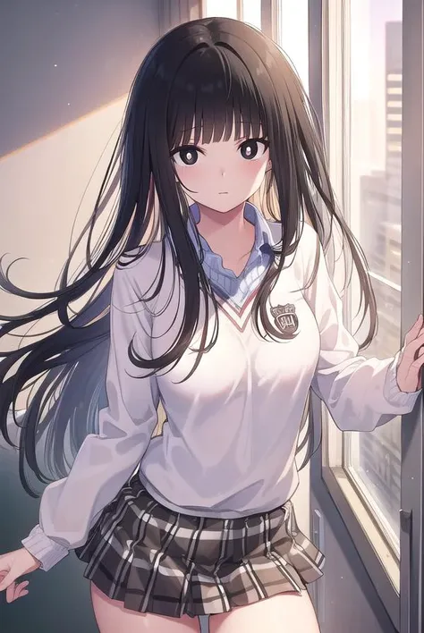 minamishirahama, <lora:minami shirahama manga-lora-nochekaiser:1>,
minami shirahama, long hair, bangs, blunt bangs, (black eyes:1.5), (bright pupils:1.5),
BREAK skirt, plaid, plaid skirt, sweater, long sleeves, shirt, white shirt, collared shirt, (white sw...