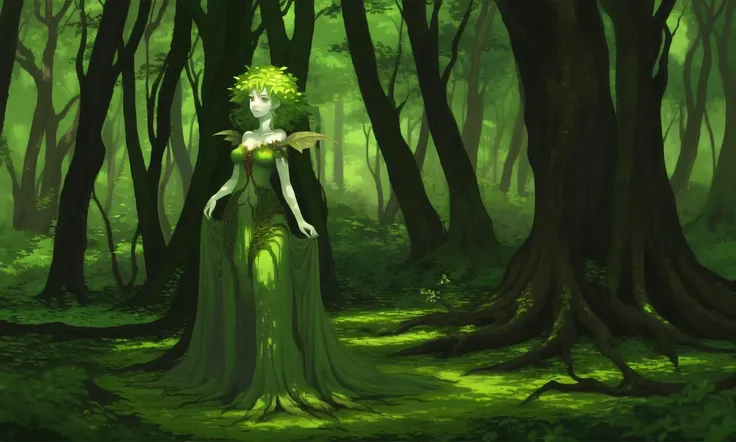 a dryad standing in the forest, solo