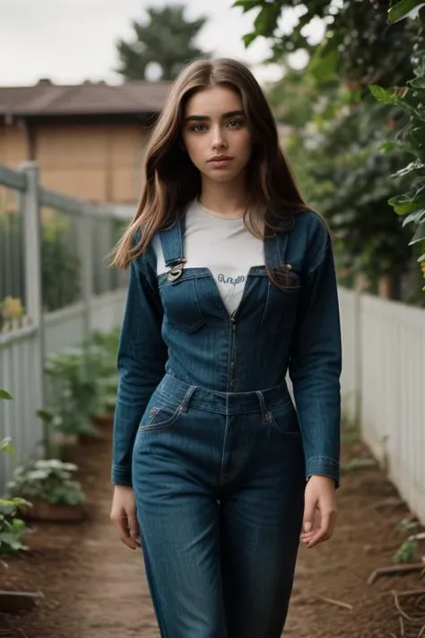 Ell4JoTI,(denim overalls,vegetable garden:1.2),jumping,style by Dan Winters,RAW photography,film grain,photo taken with a Bolex H16,RAW,color graded portra 400 film,remarkable color,realistic dull skin noise,analog style,highest quality,skin pores,sharp fo...