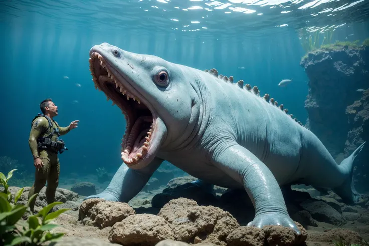 a perfect photo of the mouth of a horrifying slimy and realistic (giant marine like creature) , [[close up front view]], facing camera, throat, uvula, wet flesh, saliva strands, aquarium, aqua park