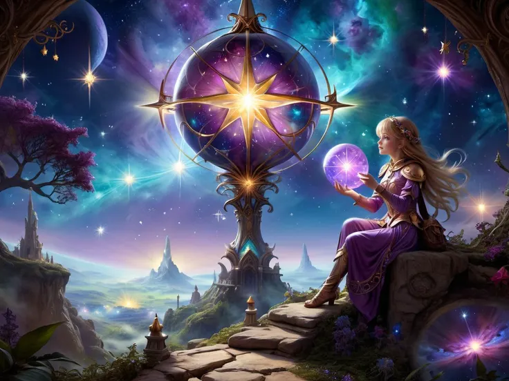 <lora:MagicAI:.6>  FairyTaleAI <lora:DonMC3l3st14l3xpl0r3rsXL:.6> DonMC3l3st14l3xpl0r3rsXL fantasy Celestial Explorers discovering a star where wishes are granted   (Highly detailed, amazing, Impressive lighting, vibrant colors, Ultra Realistic, High quali...