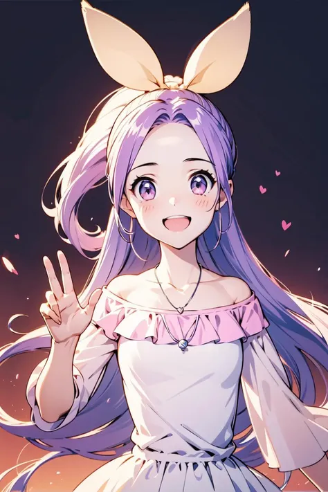 a woman with long purple hair and bunny ears is posing