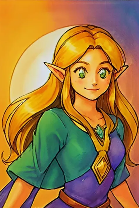 <lora:Mana Spirit Concept Art V1-000010:0.75> snes_concept_art, mana spirit, elemental, medium background,   <lora:Zelda:0.25> zelda, 1girl, solo, princess zelda, looking at viewer, smile, green eyes, highest quality, highest quality visuals, highest detai...