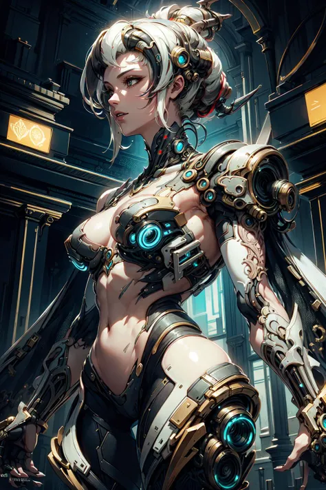 unparalleled masterpiece, ultra realistic 8k CG, perfect artwork, intricate details, body shot of a slight ,cyberpunk, Platinum hair styled as Beehive, Cel shaded, Peaceful, Ambrotype, Magic the gathering