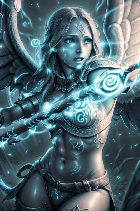 <lora:glowingrunesai_v10:1> glowingrunesai, (realistic:1.5), extremely detailed, hyper detailed, soft lighting, detailed background, extreme detail background, sharp details, sky, flying, wings, archangel, angel, archery, bow and arrow