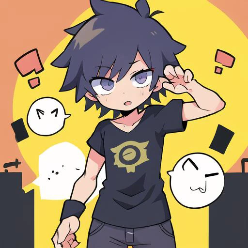 a cartoon boy with a black shirt and black pants and a black shirt