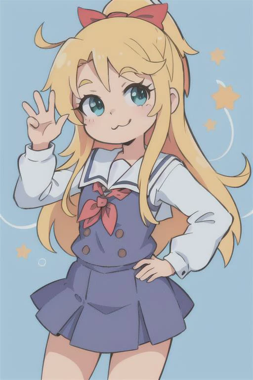 a cartoon girl in a school uniform with a star on her head