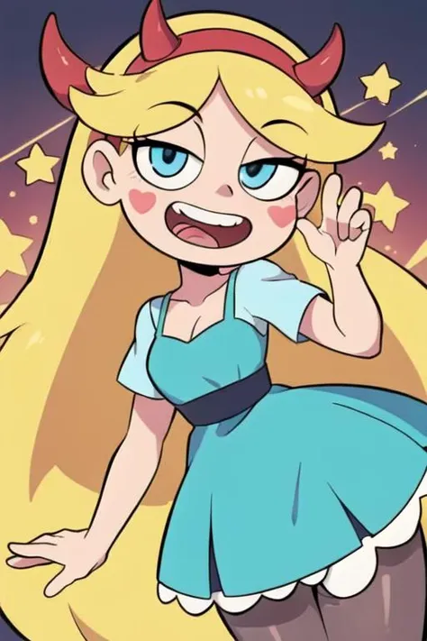 a cartoon girl with horns and a dress on