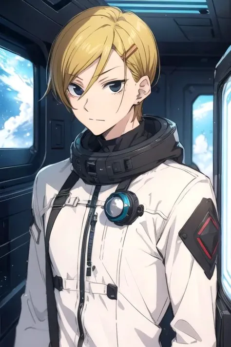 masterpiece, best quality, sketch, 1boy, solo, male focus, looking at viewer, upper body, , <lora:yoshito_haruno:0.72>, yoshito_haruno, blonde hair, black eyes, , science fiction space western,