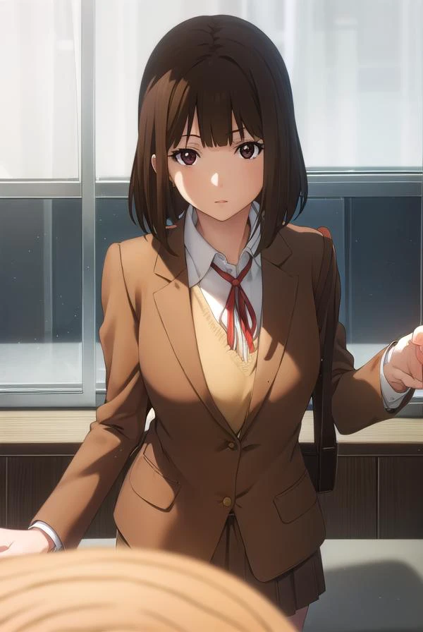 chiyokurihara, <lora:chiyo kurihara s1-lora-nochekaiser:1>,
chiyo kurihara, brown hair, (brown eyes:1.5), short hair, bangs, blunt bangs,
BREAK ribbon, school uniform, jacket, red ribbon, neck ribbon, blazer,
BREAK indoors, classroom, school,
BREAK looking...