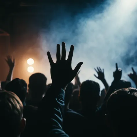 a crowd of people raising their hands in the air at a concert