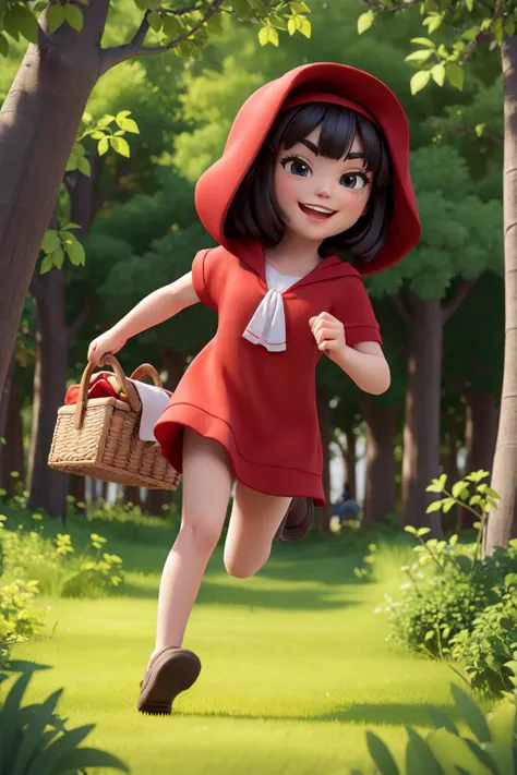 a close up of a cartoon girl running through a forest