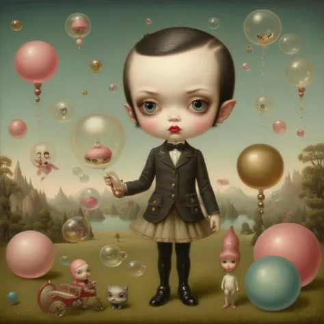 a photo of <lora:Mark Ryden Style:1>Mark Ryden Style - mark ryden high resolution, surreal, dreaming, bubbles