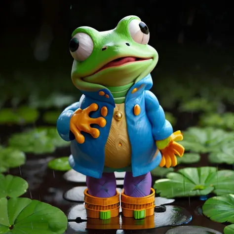 <lora:claycartoon:0.7>, clay, clay texture, cartoon, anthropomorphic frog wearing a rain coat and rain boots || masterpiece, perfect quality, sharp focus, shallow depth of field, 8k