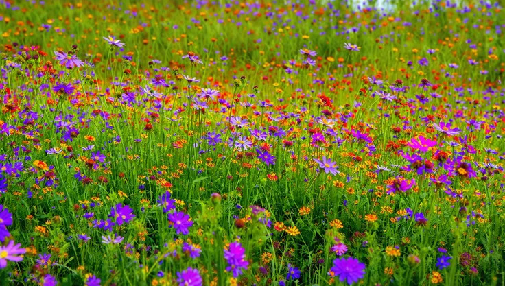 contax tvs digital, hdr,  global illumination, wildflower meadow with groups of flowers in it, (masterpiece), (best quality), (u...