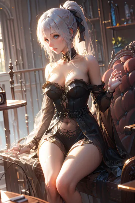 nsfw,(masterpiece:1.2), best quality,game art,
sitting, 1girl, nude,high ponytail, white hair,
 <lora:Maria_20230713095622-000016:0.8>