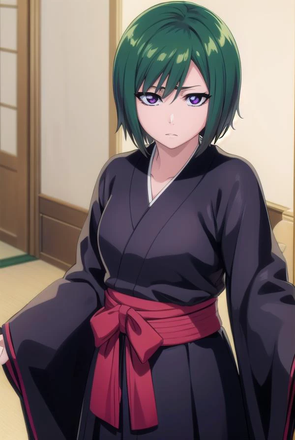 nozomikujo, <lyco:nozomikujo-lyco-nochekaiser:1>,
nozomi, short hair, green hair, (purple eyes:1.1),
BREAK nozomishinigami, japanese clothes, kimono, hakama, black kimono, black hakama,
BREAK looking at viewer, full body,
BREAK outdoors, night,
BREAK <lyco...