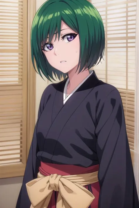 nozomikujo, <lyco:nozomikujo-lyco-nochekaiser:1>,
nozomi, short hair, green hair, (purple eyes:1.1),
BREAK nozomishinigami, japanese clothes, kimono, hakama, black kimono, black hakama,
BREAK looking at viewer, full body,
BREAK outdoors, night,
BREAK <lyco...