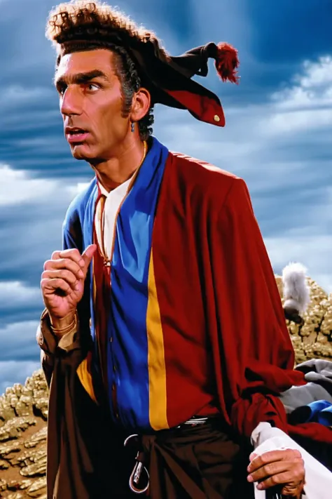 arafed man in a red and blue outfit with a red scarf