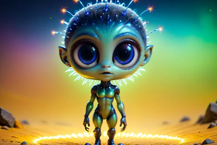 a close up of a cartoon alien with a glowing head