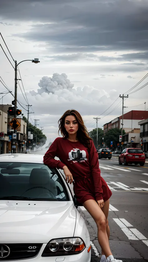 masterpiece, best quality, 1girl, portrait,  <lora:THEPIT:0.7> thepit,  long sleeves,  cloudy sky, fog,  traffic barrier,  car,