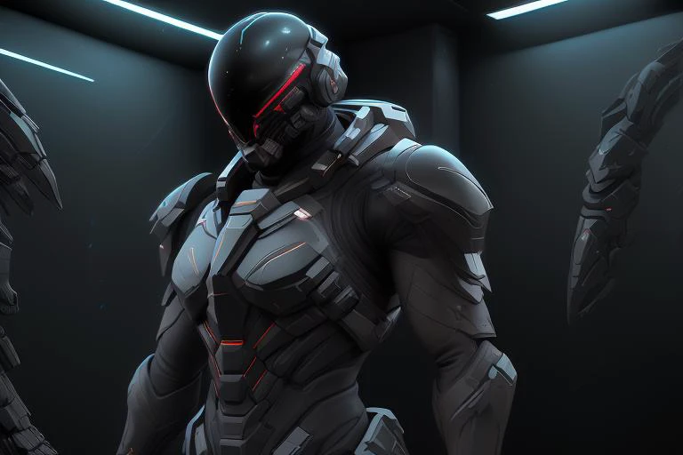 spacesknigts, sci-fi armor, helmet, looking at viewer, red eyes, male focus, armor, glowing eyes, science fiction, power armor, closeup helmet, <lora:SpaceKnights6.1:1>