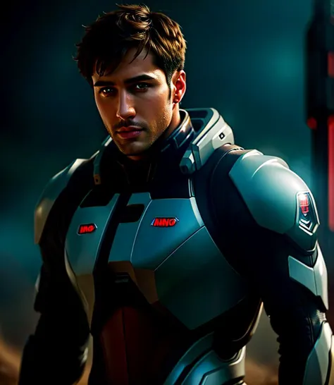 ((male, handsome)), (medium shot), super high resolutions, best quality, masterpiece, depth of field, realistic, photo-realistic, cinematic, (wearing nano-suit),
 big beautiful brown eyes,  detailed face,short cut hair, <lora:space_knights_2:0.5>, outdoor,...