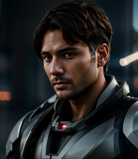 ((male, handsome)), (medium shot), super high resolutions, best quality, masterpiece, depth of field, realistic, photo-realistic, cinematic, (wearing nano-suit),
 big beautiful brown eyes,  detailed face,short cut hair, <lora:space_knights_2:0.5>, outdoor,...